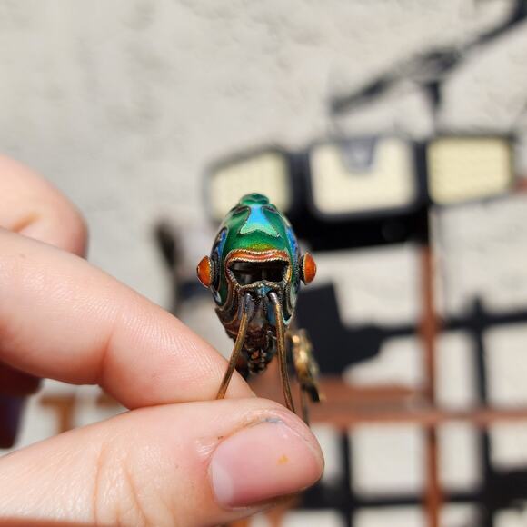 Vtg Old Chinese Export Fish Figurine Sterling Silver Gilt Cloisonne Articulated - Picture 11 of 16